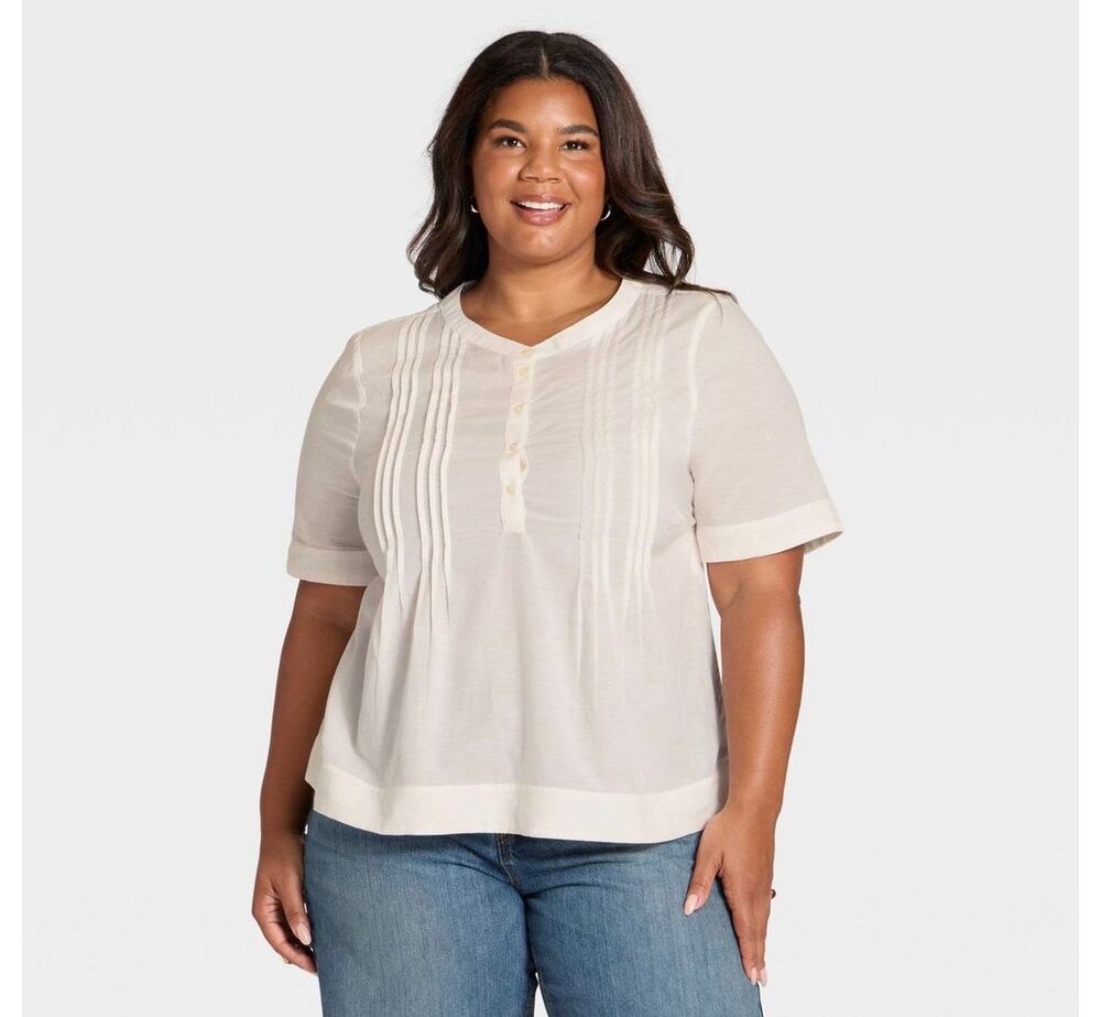 Universal Thread Women's Pintuck Button-Front Blouse Cream Size Medium M